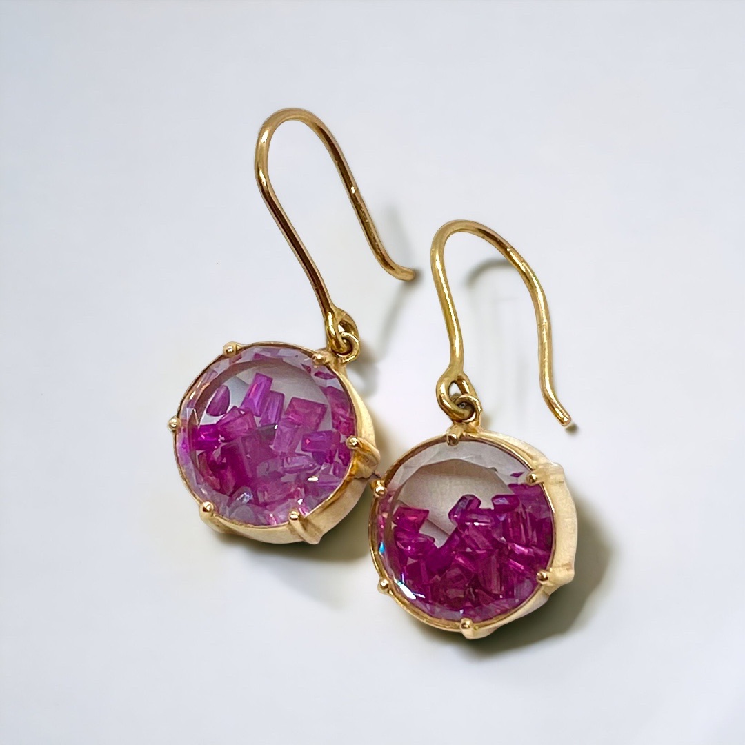 Bespoke Rock Crystal and Pink Sapphire Shaker Earrings