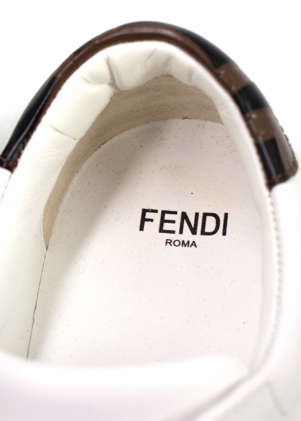 Preowned Fendi Vitello FF Embossed Womens Slip On Sneakers Size 355 White and Tan leather