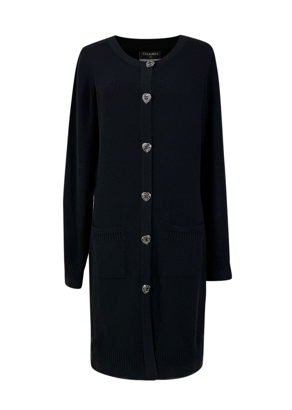 Chanel Black Cashmere Cardigan with Heart Button Detail Size M