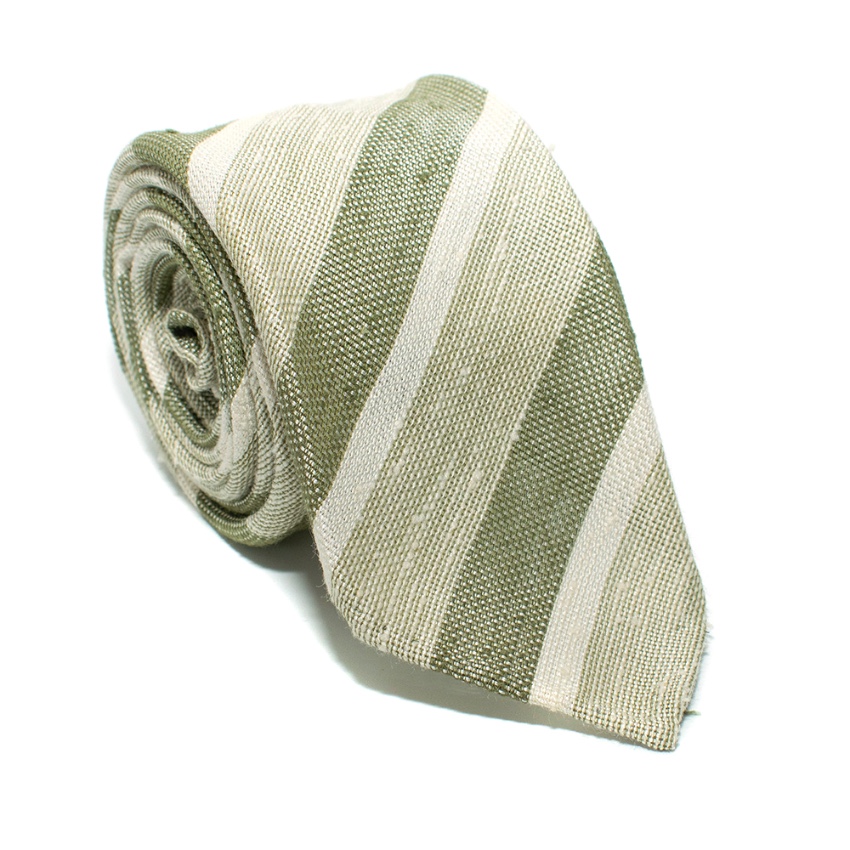 Men's Preowned Franco Minucci Green Striped Silk Tie