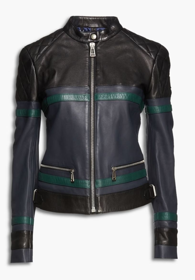 Belstaff Velocette Colour Black Leather Racing Jacket Size XS Green