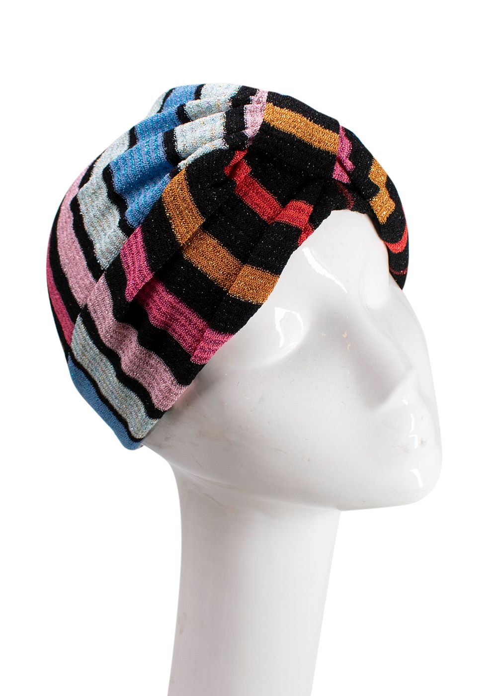 Preowned Missoni Black Red Pink and Blue Glitter Stripe Turban Multi-Colour other