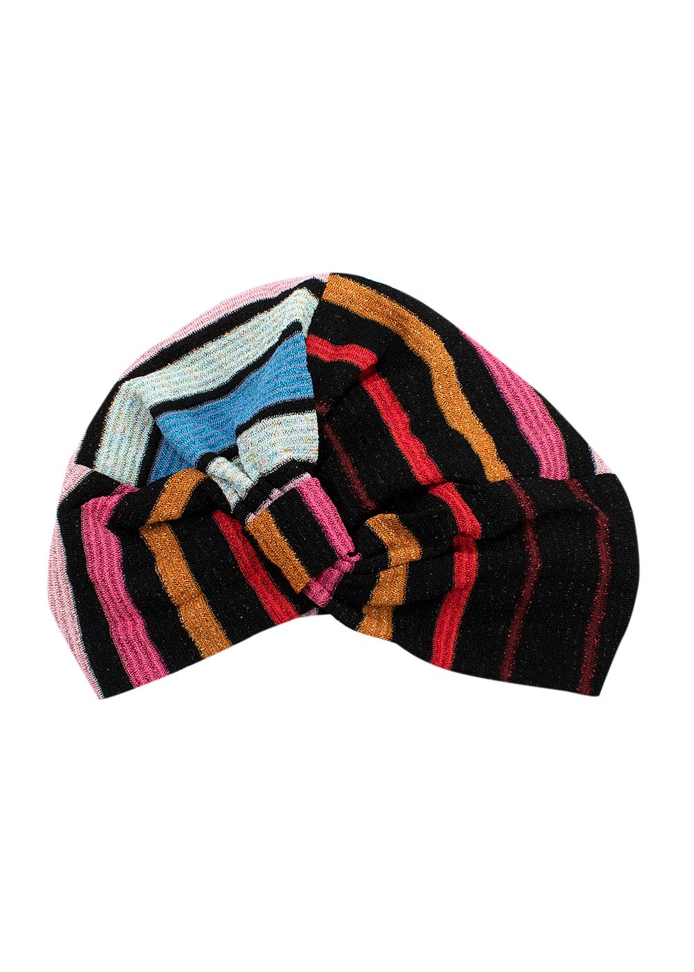 Preowned Missoni Black Red Pink and Blue Glitter Stripe Turban Multi-Colour other