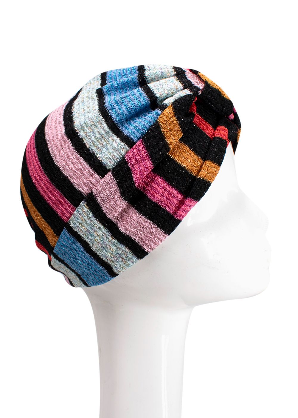 Preowned Missoni Black Red Pink and Blue Glitter Stripe Turban Multi-Colour other