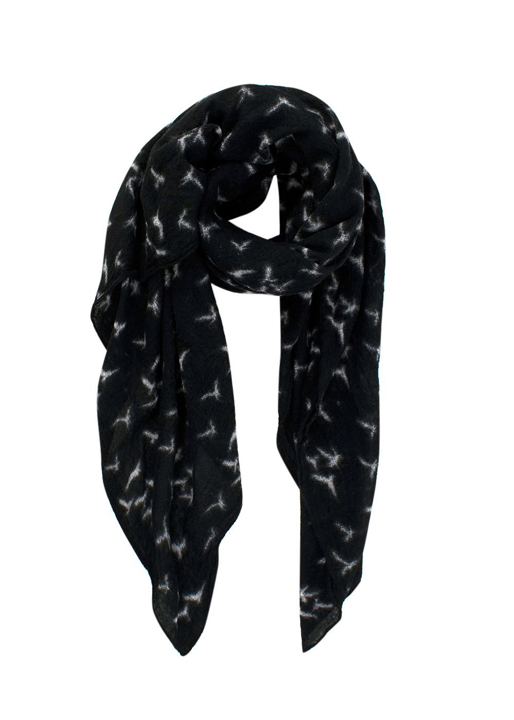 Preowned Saint Laurent Black and White Star Scarf black white linen