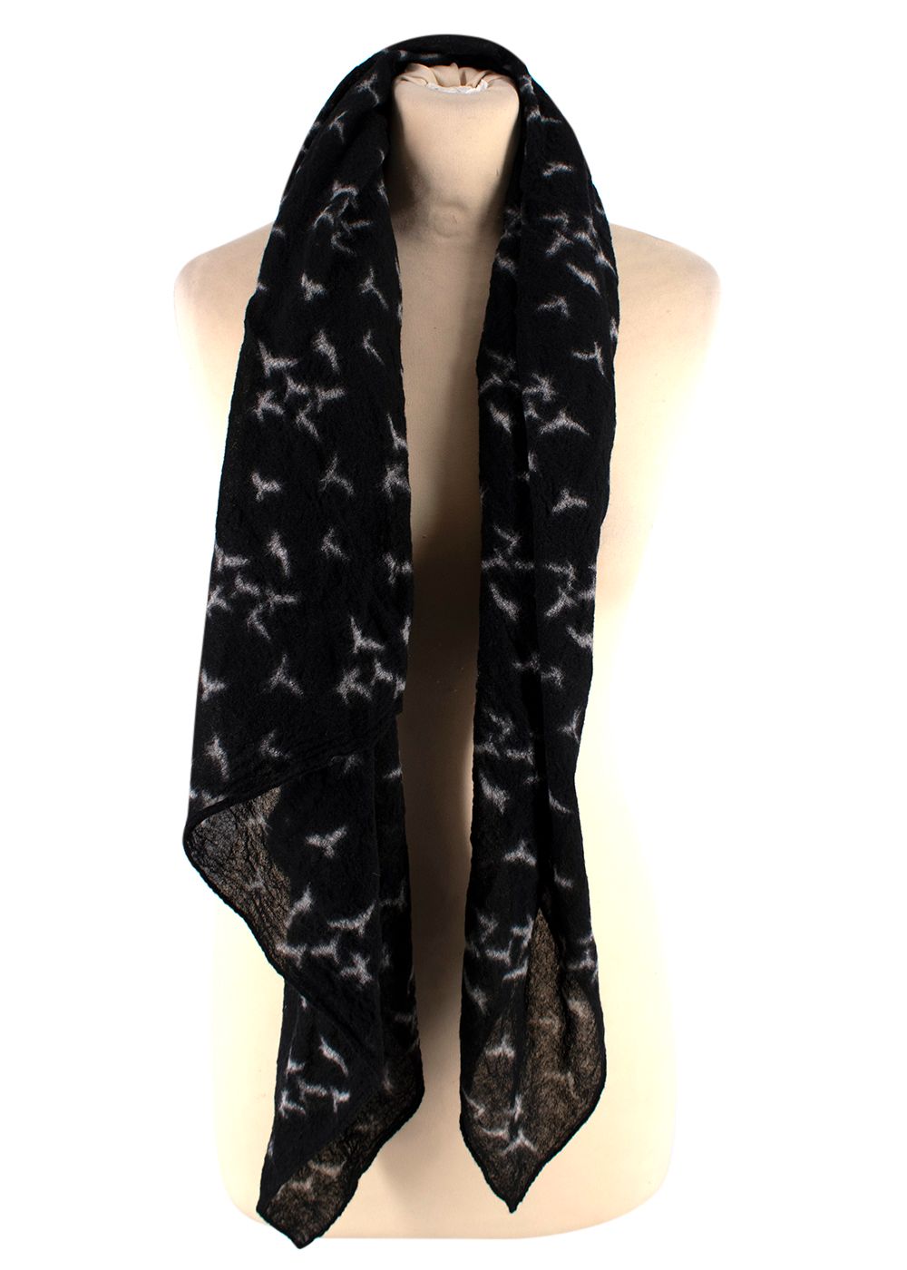 Preowned Saint Laurent Black and White Star Scarf black white linen