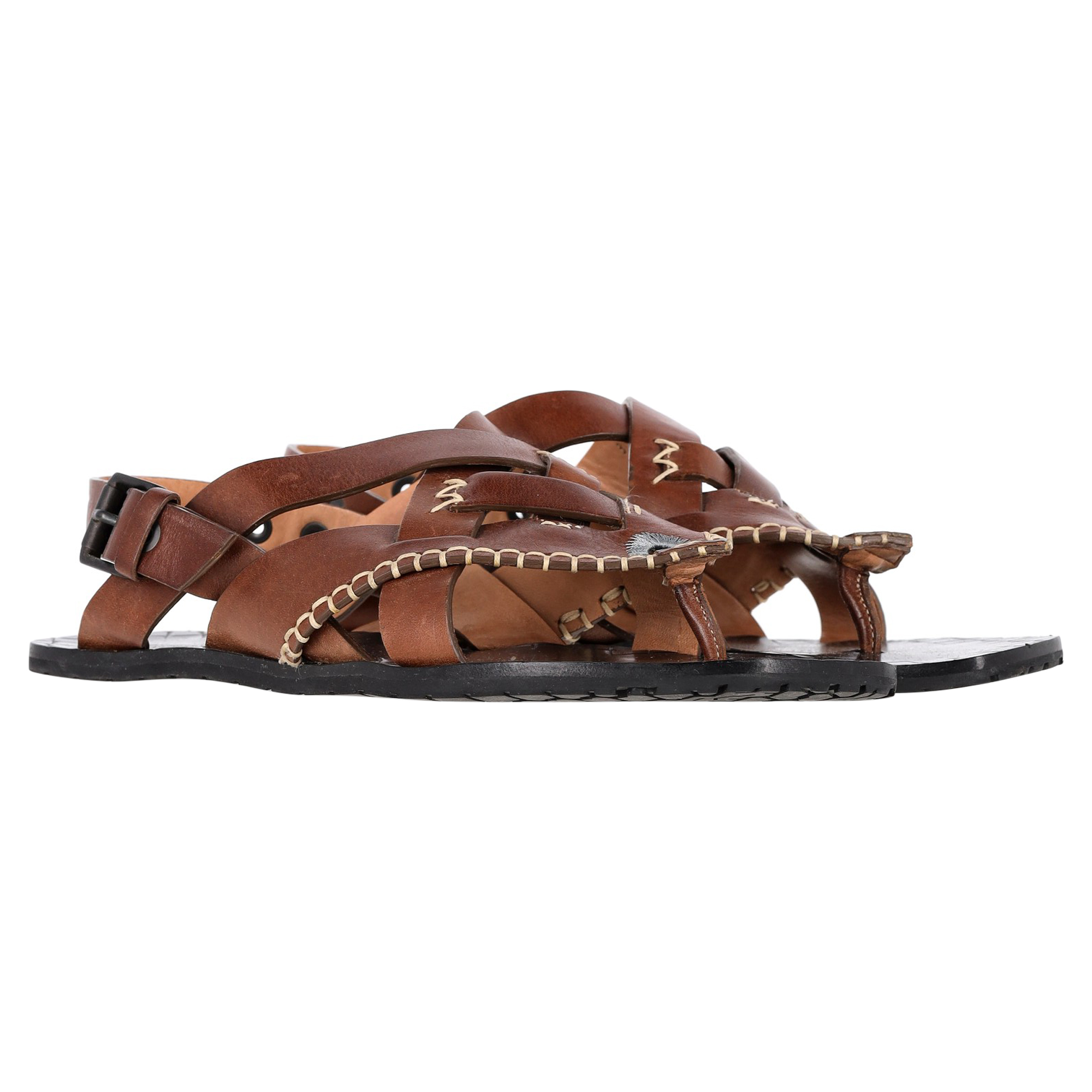 Preowned Bottega Veneta Brown Thong Slingback Sandals Size 39 brown | ochre leather