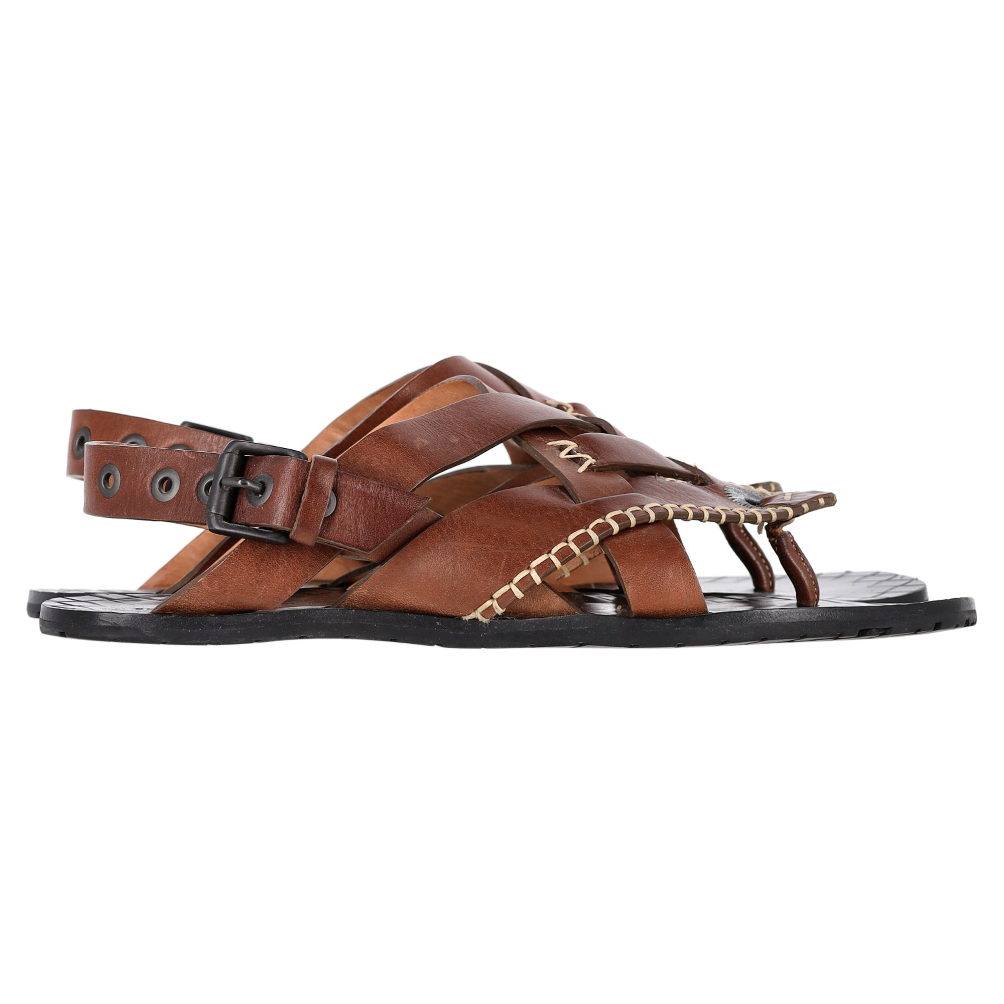 Preowned Bottega Veneta Brown Thong Slingback Sandals Size 39 brown | ochre leather