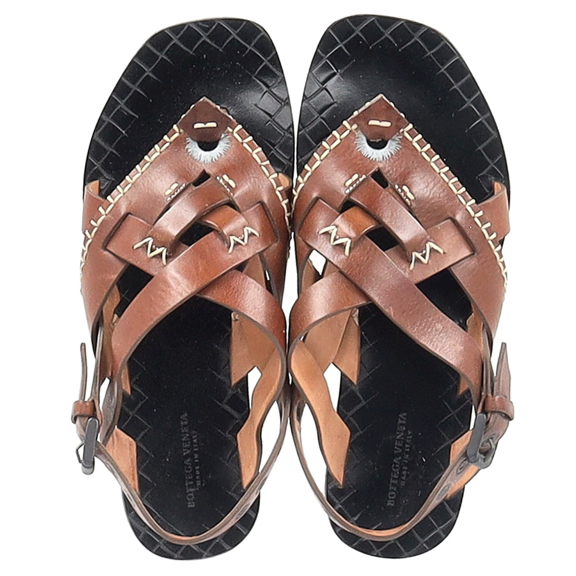 Preowned Bottega Veneta Brown Thong Slingback Sandals Size 39 brown | ochre leather