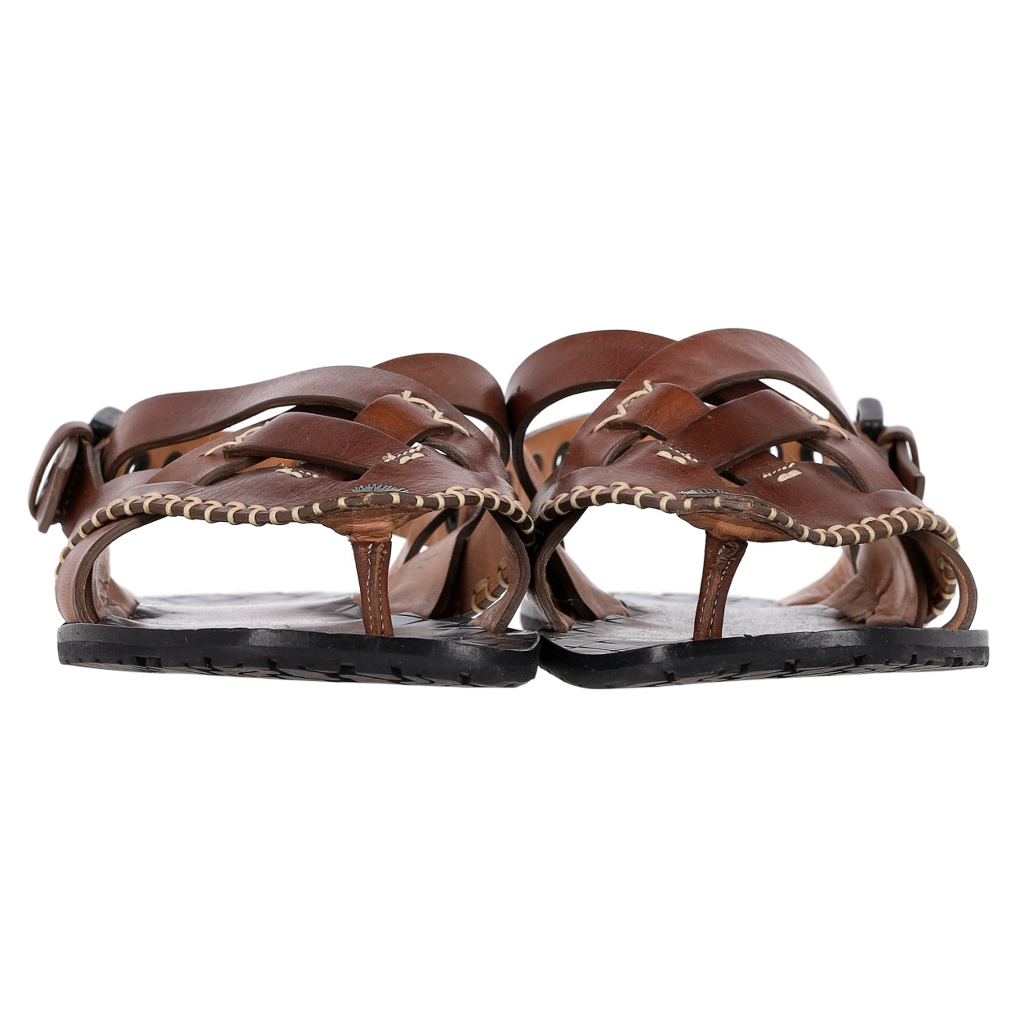 Preowned Bottega Veneta Brown Thong Slingback Sandals Size 39 brown | ochre leather