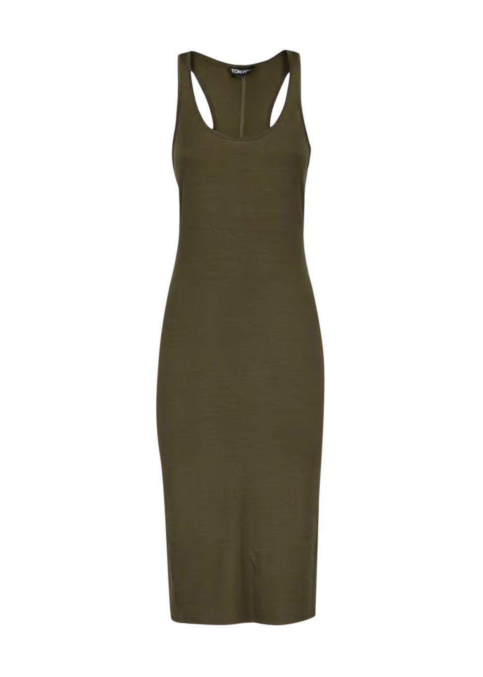 Preowned Tom Ford Khaki Virgin Wool Tank Midi Dress Size S wool/elastane