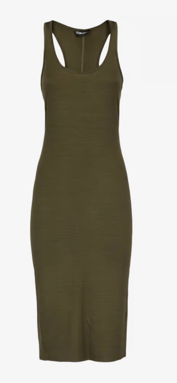 Preowned Tom Ford Khaki Virgin Wool Tank Midi Dress Size S wool/elastane