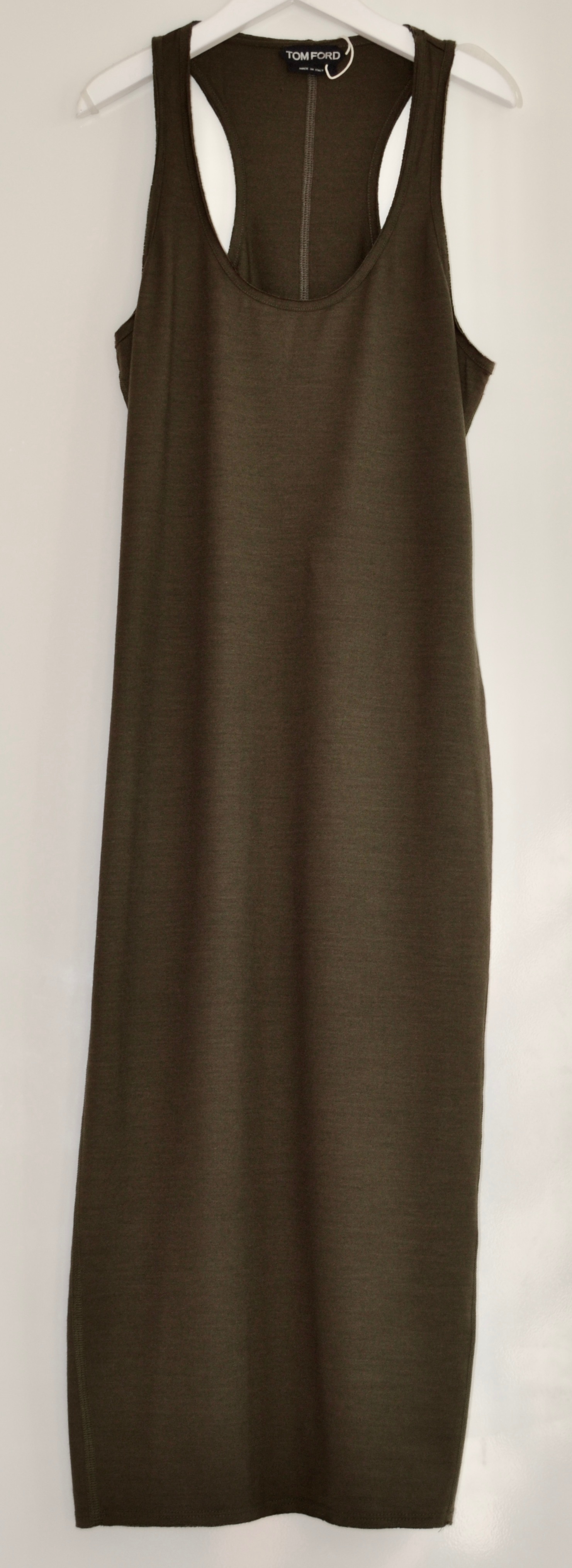 Preowned Tom Ford Khaki Virgin Wool Tank Midi Dress Size S wool/elastane