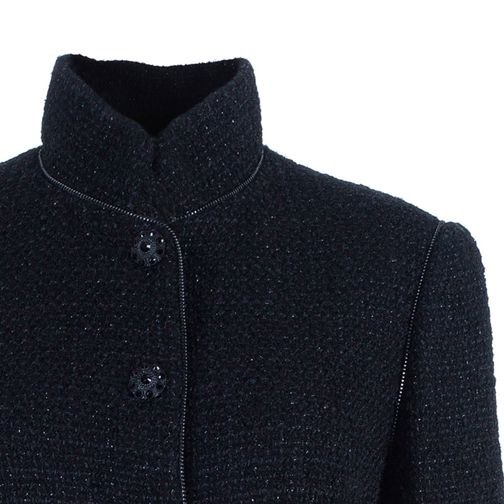 Preowned Chanel Black High Neck Tweed Jacket Size S