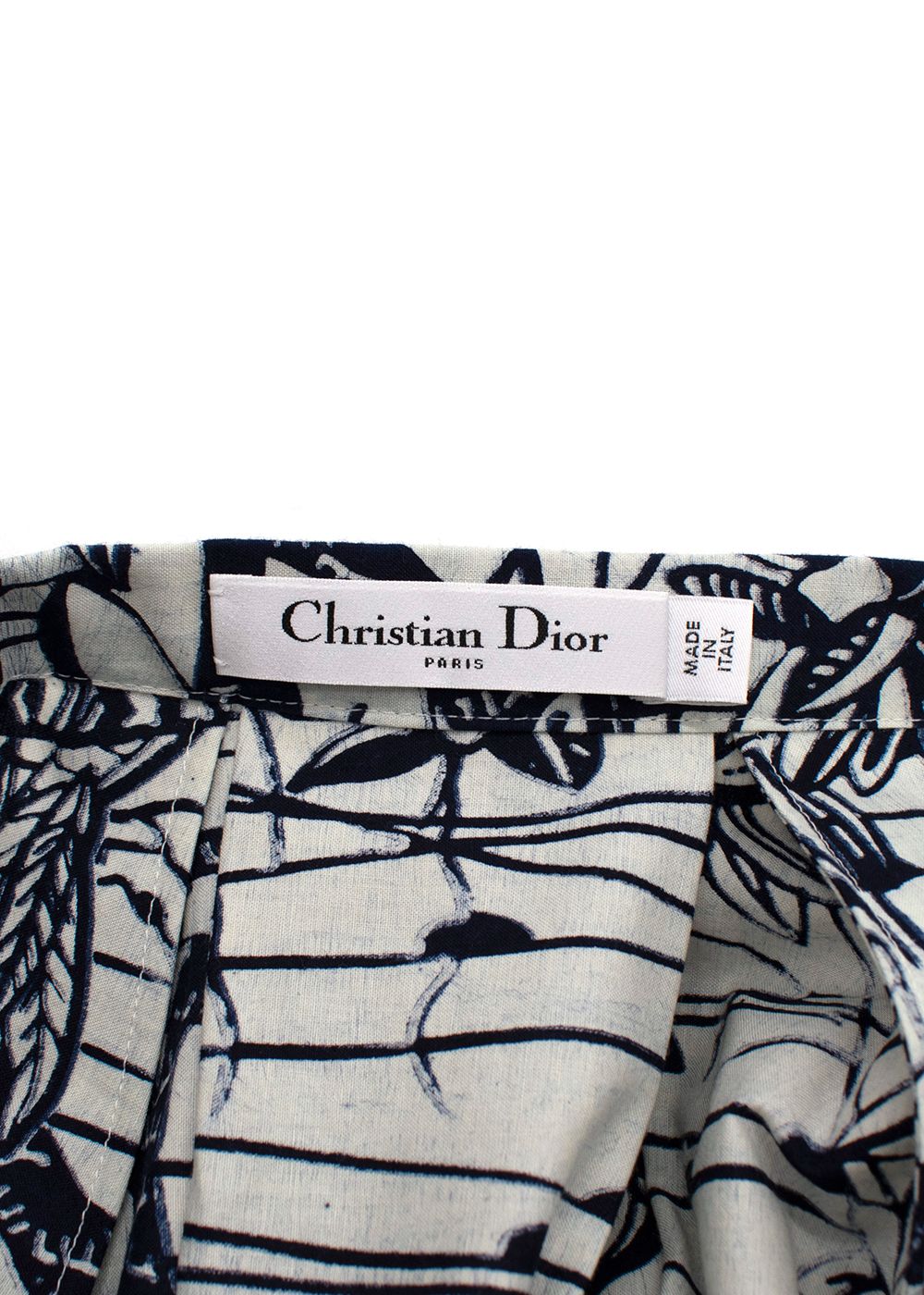 Dior Navy Printed Pleated Maxi Skirt Size XS White/ Blue cotton