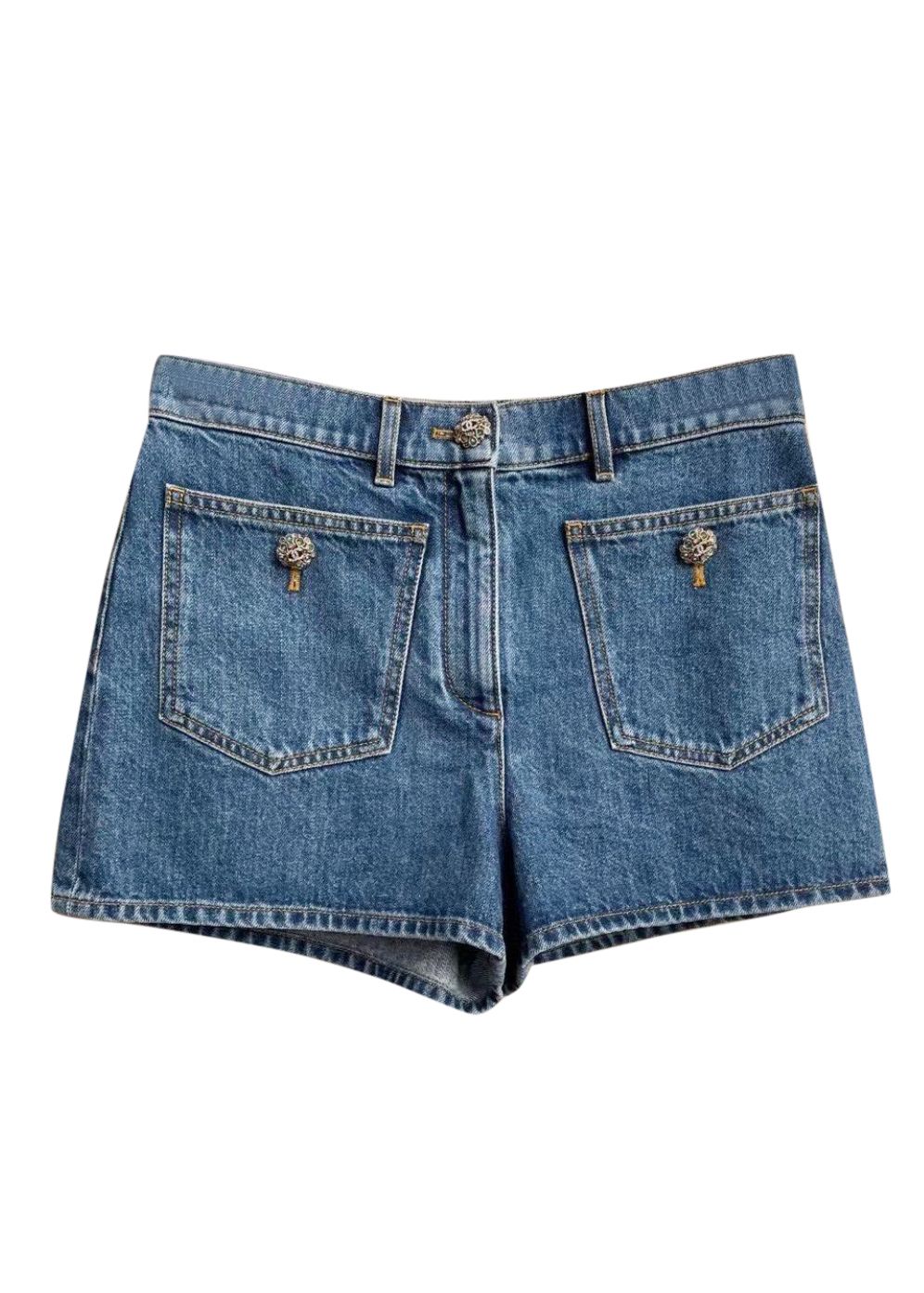 Preowned Chanel Denim High Waisted Shorts Size S Blue