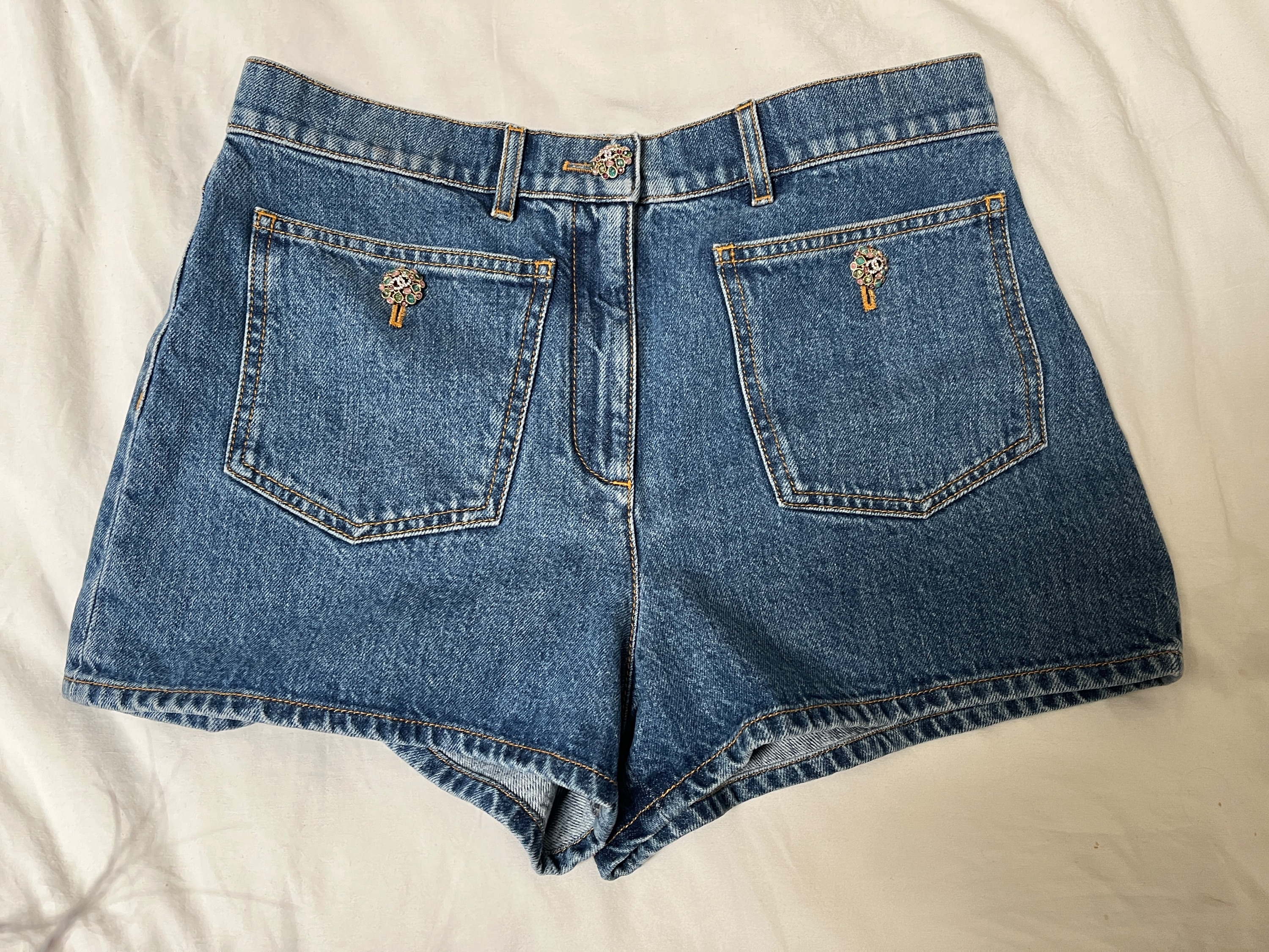 Preowned Chanel Denim High Waisted Shorts Size S Blue