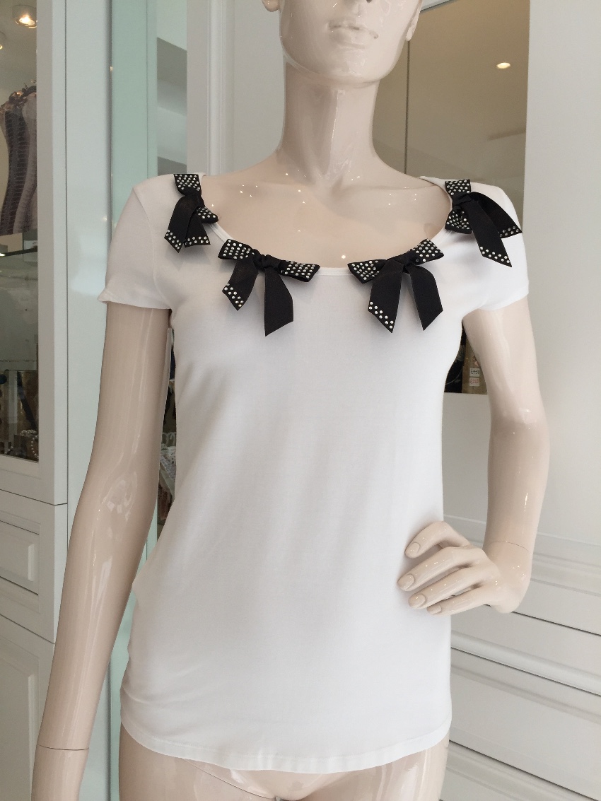 Blumarine Bow T shirt Size M White modal/elastane