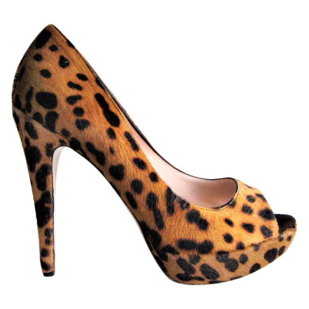 Preowned Miu Miu Leopard Print calfskin open toe pumps Size 38 Animal Print leather