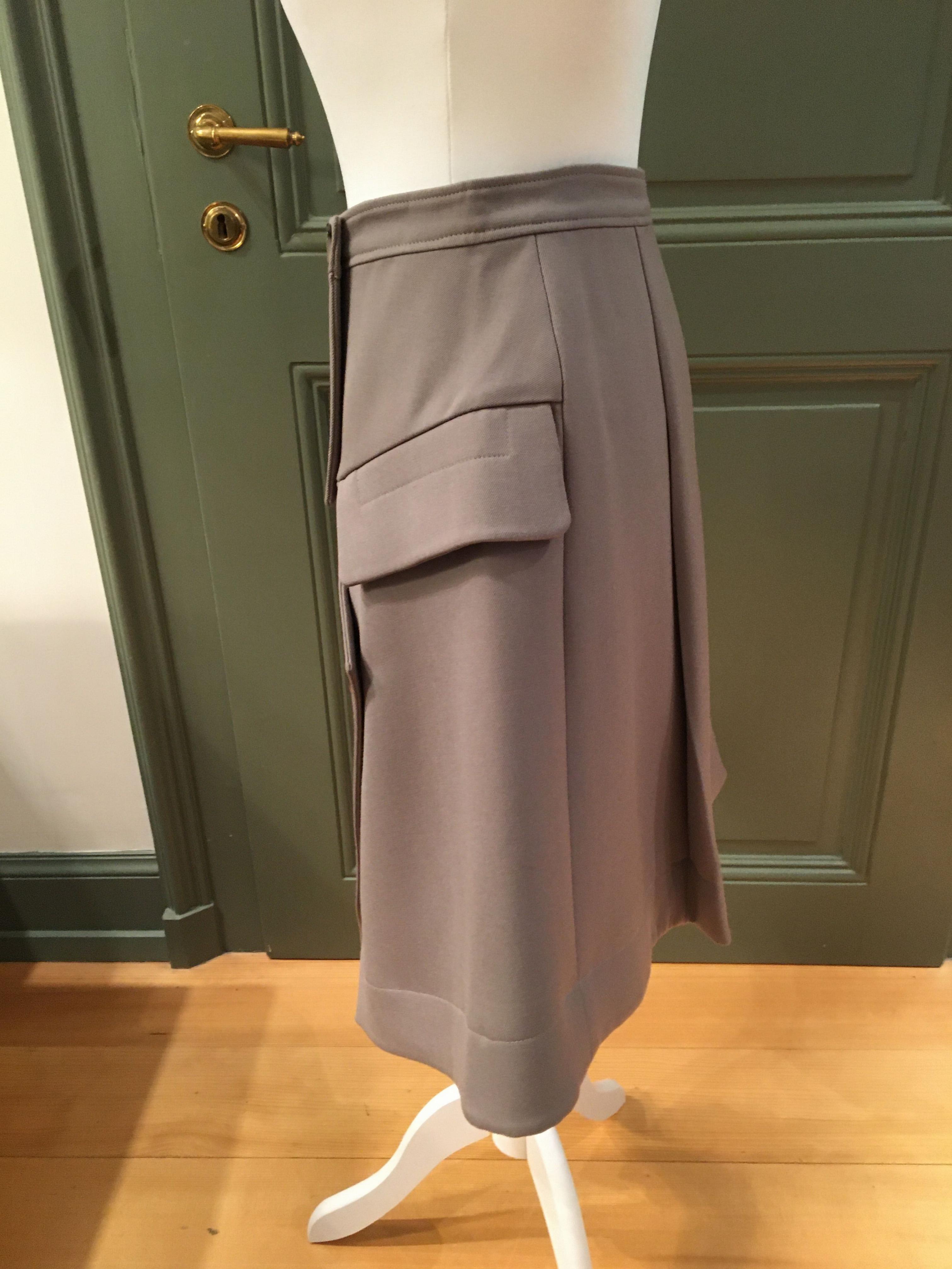 Dior Taupe Asymmetric Wool Skirt Size XS Green