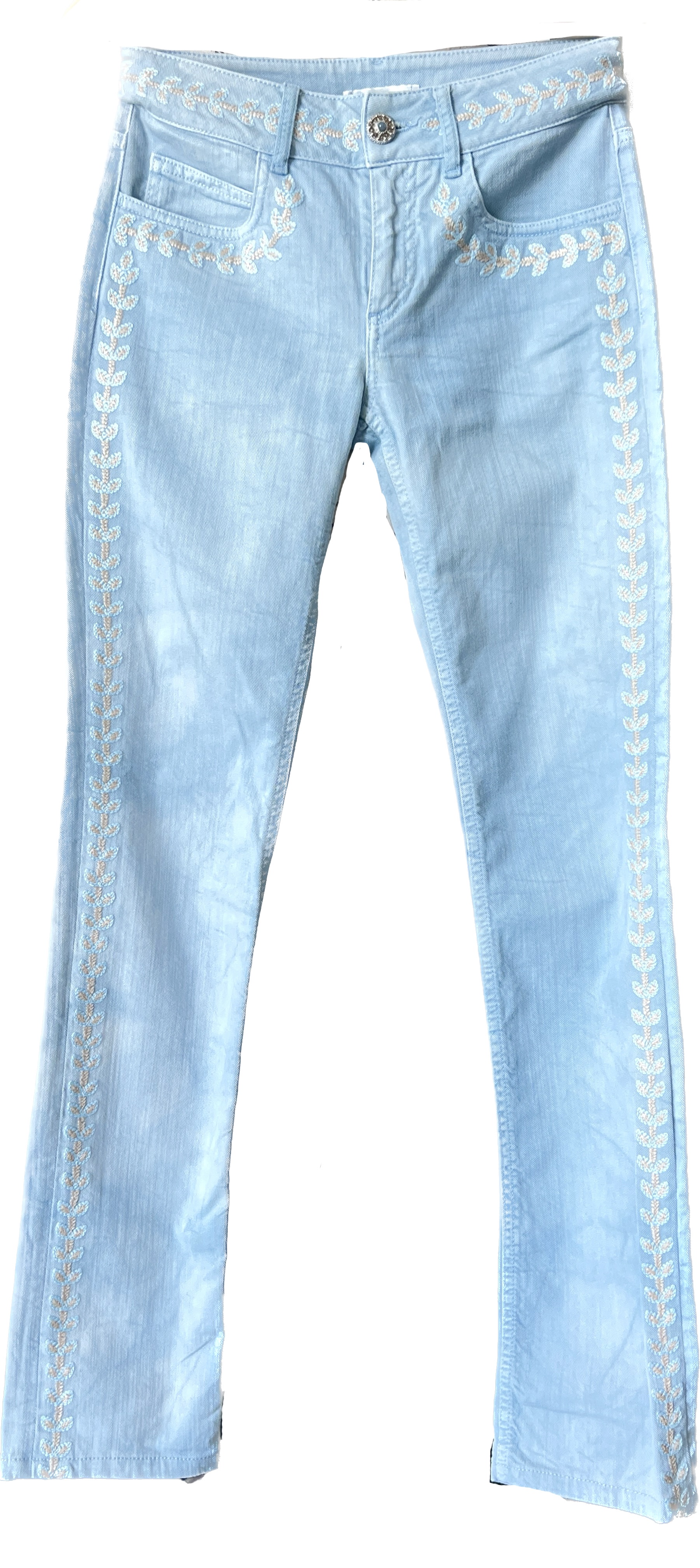 Chanel Blue Embroidered Jeans Size XS cotton