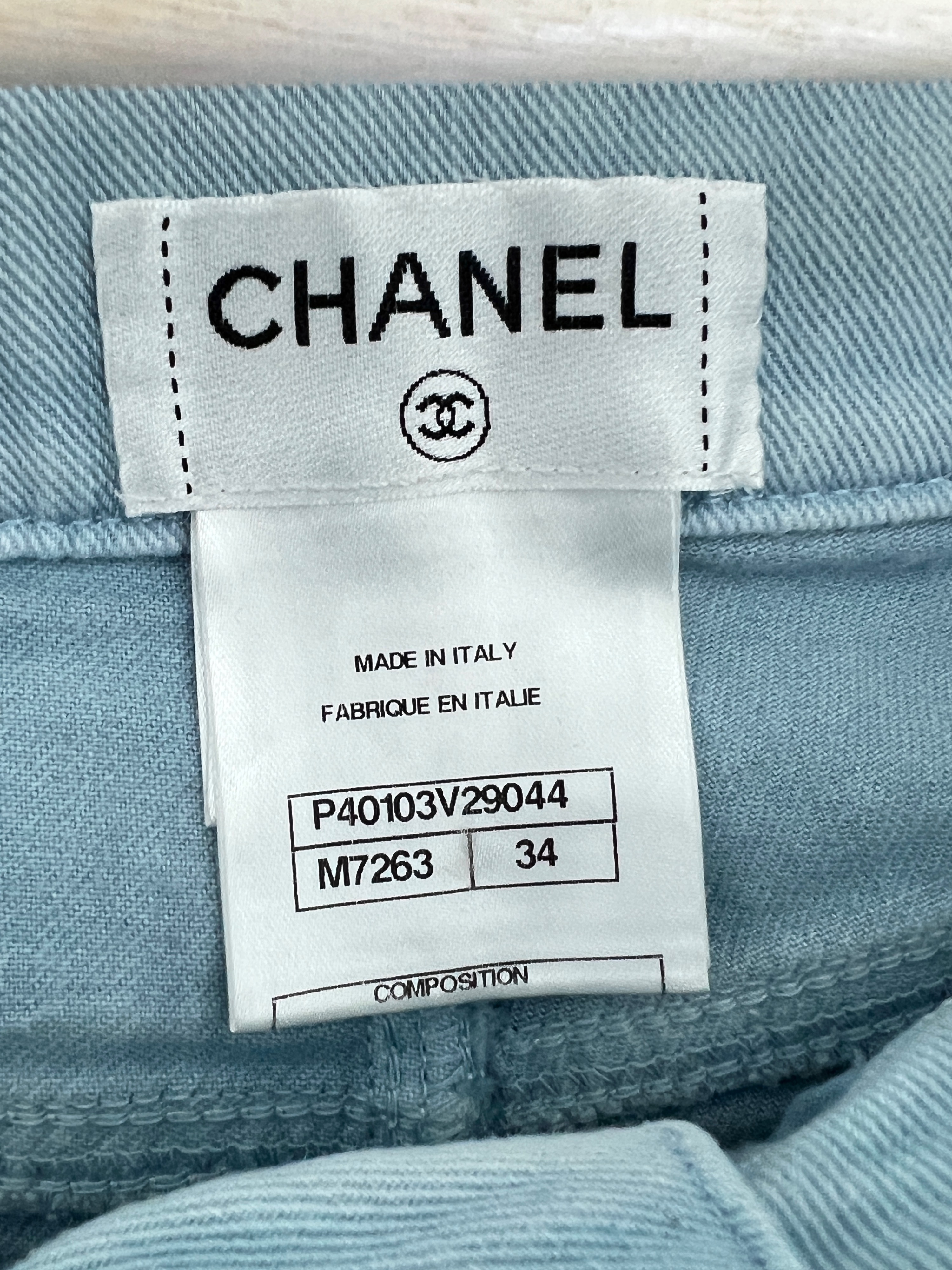 Chanel Blue Embroidered Jeans Size XS cotton