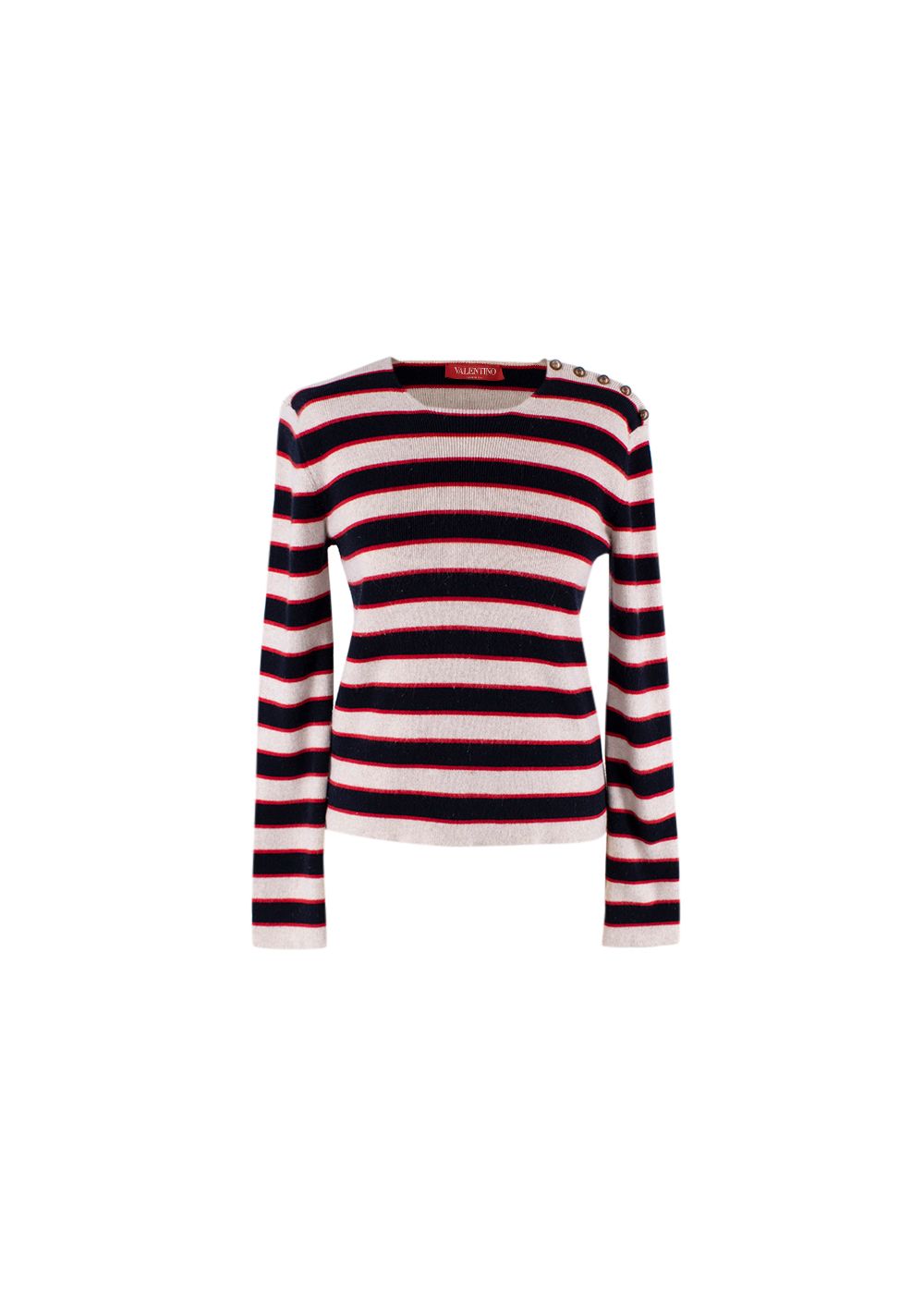 Preowned Valentino Tricolour striped cashmere sweater Size XS cream navy red