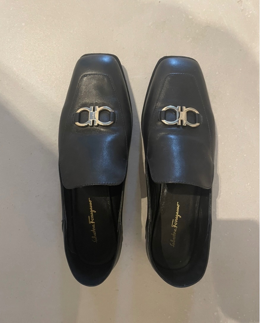 Preowned Salvatore Ferragamo Cesaro Leather Flats Size 39 Black