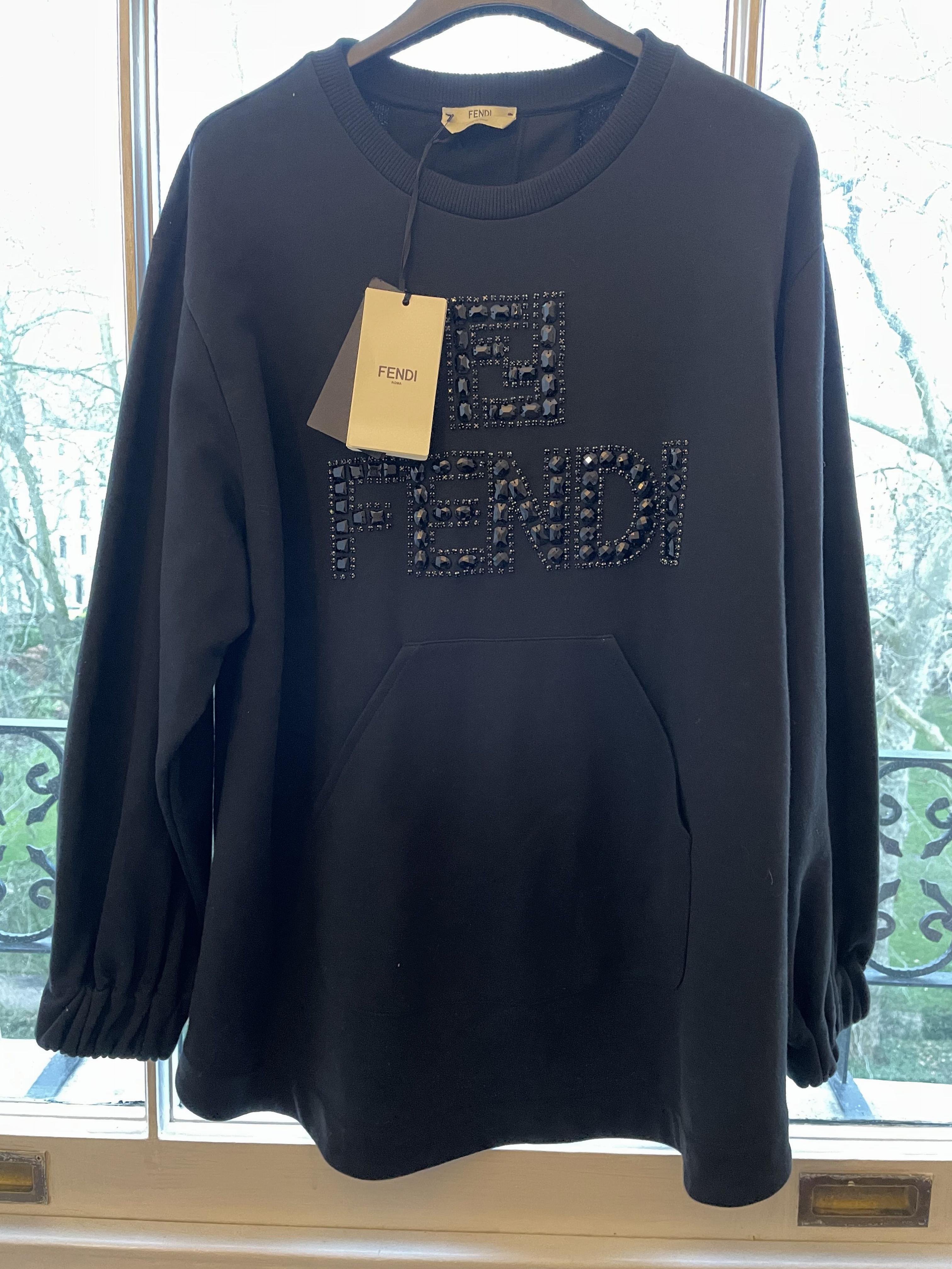 Fendi Open Back Crystal Logo Jumper Size S Black woven