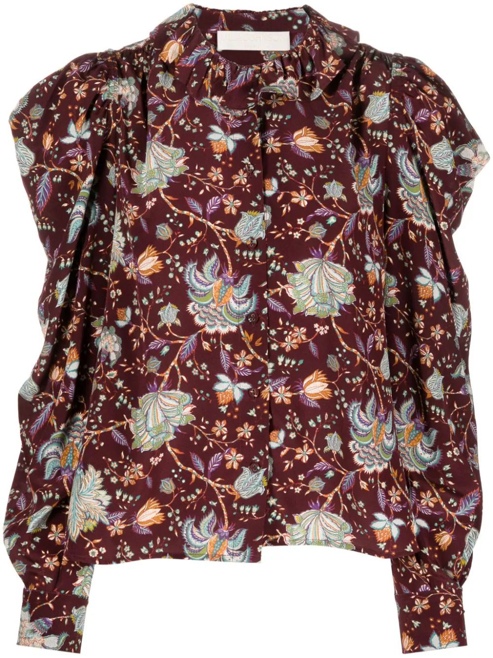 Preowned Ulla Johnson Dara Floral Print Silk Blouse Size M Burgundy