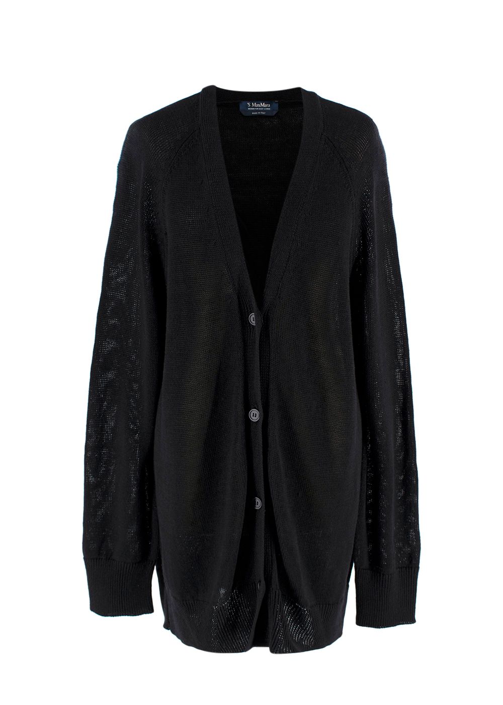 S MaxMara Black Fine-Knit Cardigan Size L linen