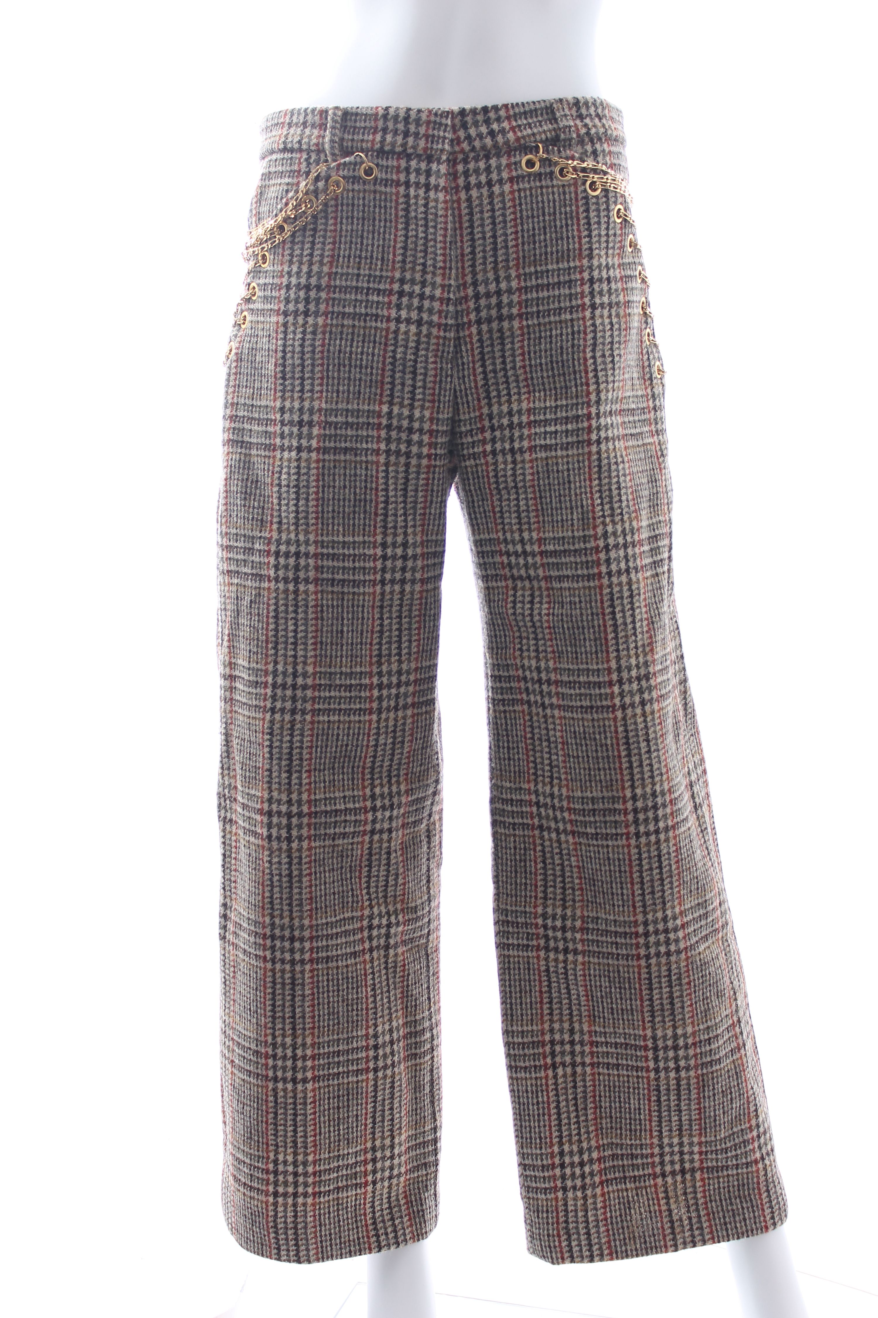 Preowned Y/Project Chain Embellished Prince of Wales Check Wool Trousers Size M Multi wool/acetate