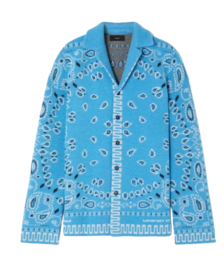 Men's Preowned Alanui Blue Bandana Print Wool Cardigan Size M Blue/white wool/alpaca