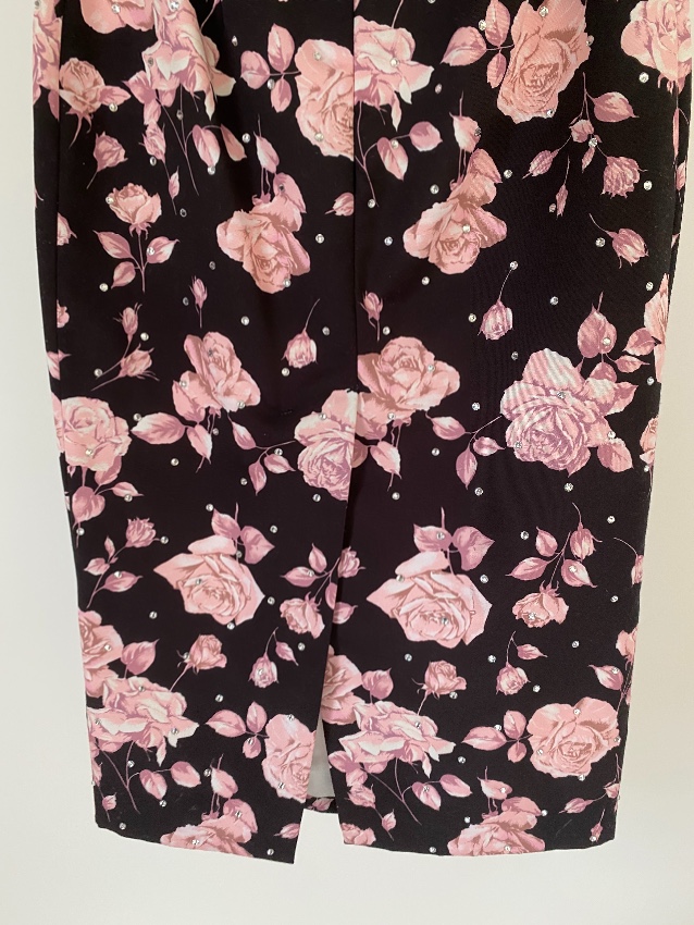 Alessandra Rich Brown  Pink Roses Print Pencik Skirt Size XS Tan/Brown polyester