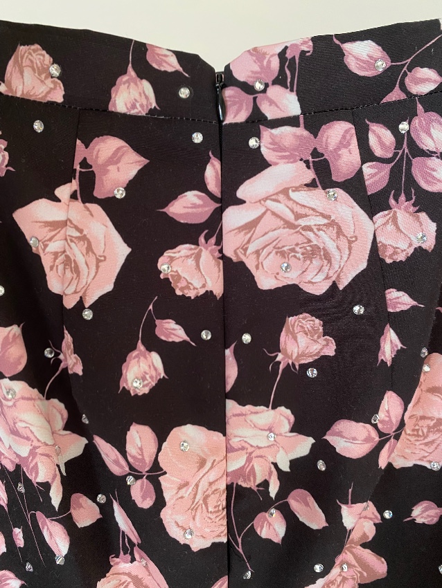 Alessandra Rich Brown  Pink Roses Print Pencik Skirt Size XS Tan/Brown polyester