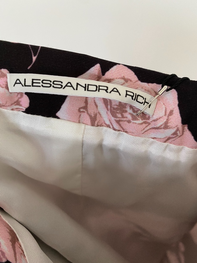 Alessandra Rich Brown  Pink Roses Print Pencik Skirt Size XS Tan/Brown polyester