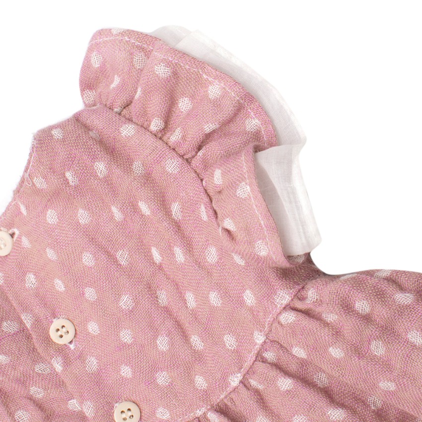 Boys Il Gufo Girls 9m Pink Polka Dot Linen Dress Size 6-9 Months