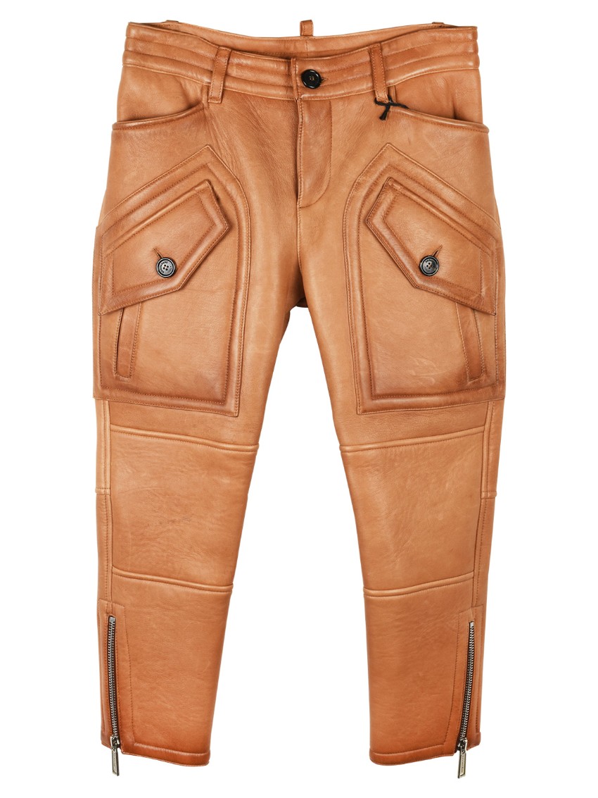 DSquared2 Tan Leather Cropped Pants Size 24/61 Tan/Brown