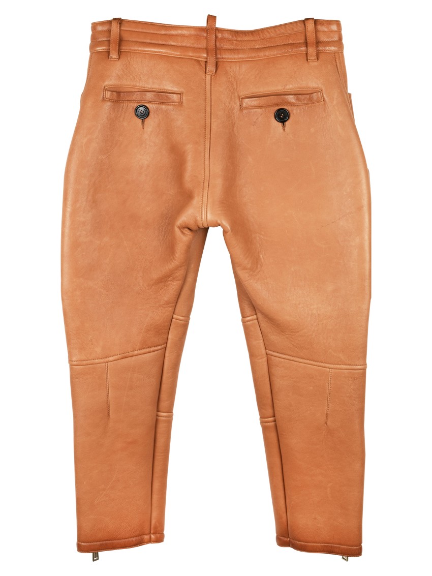 DSquared2 Tan Leather Cropped Pants Size 24/61 Tan/Brown