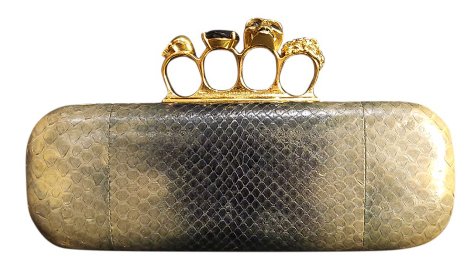 Preowned Alexander McQueen Python Skull Clutch Bag Green crocodile