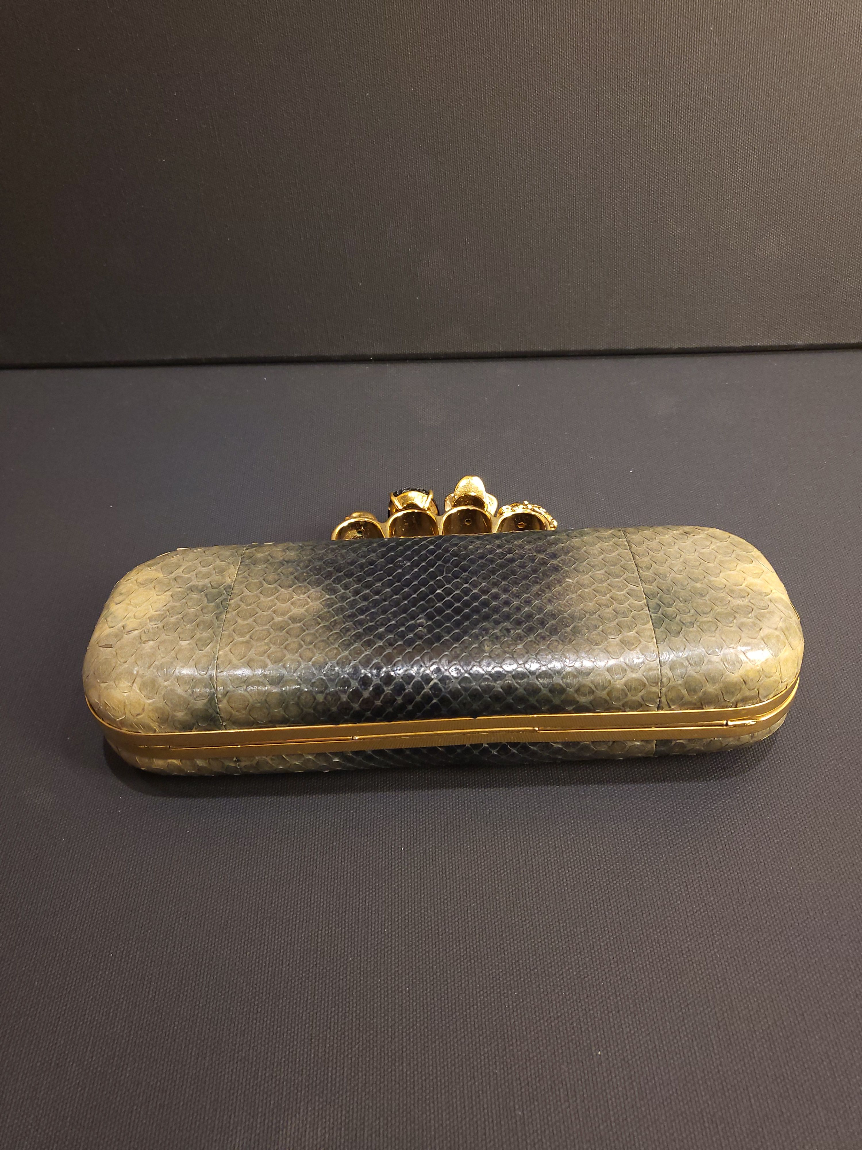 Preowned Alexander McQueen Python Skull Clutch Bag Green crocodile