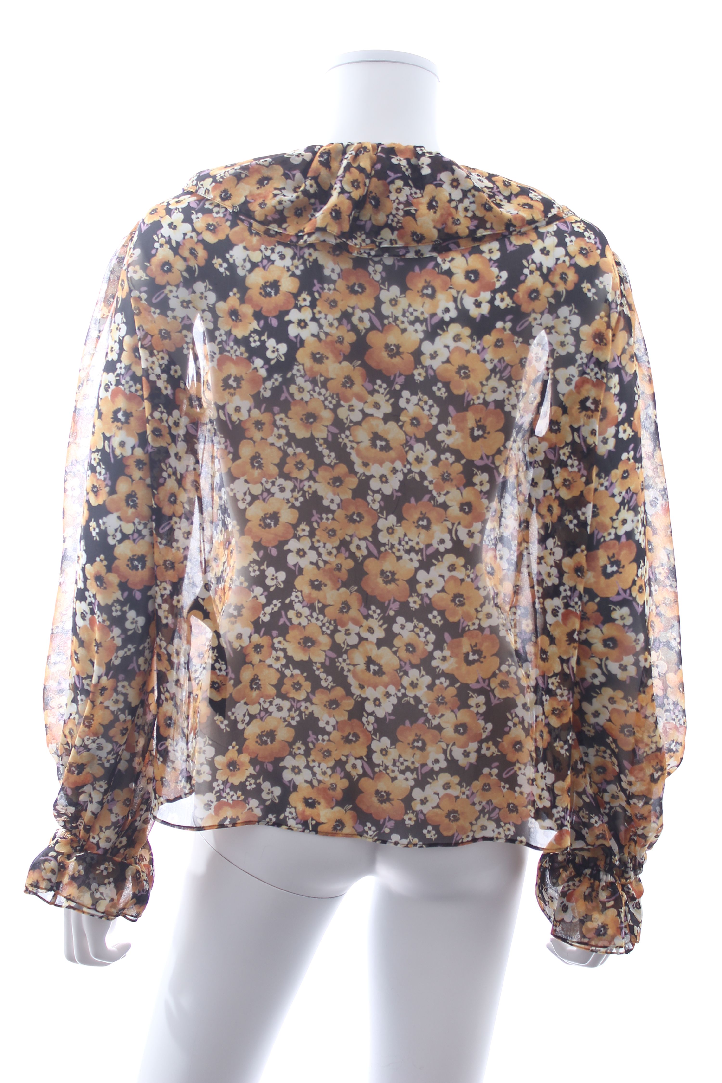 Preowned Saint Laurent Floral Ruffled Silk Blouse Size M Multi