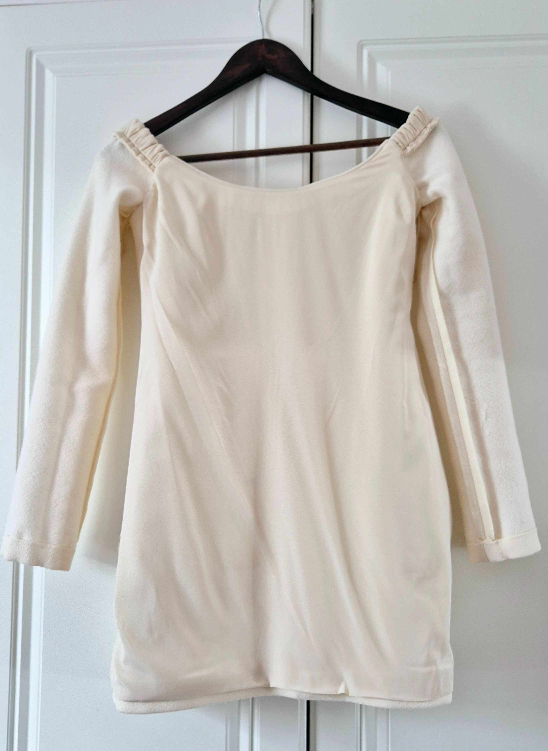 Khaite Off White Off Shoulder Octavia Mini Dress Size S Beige wool