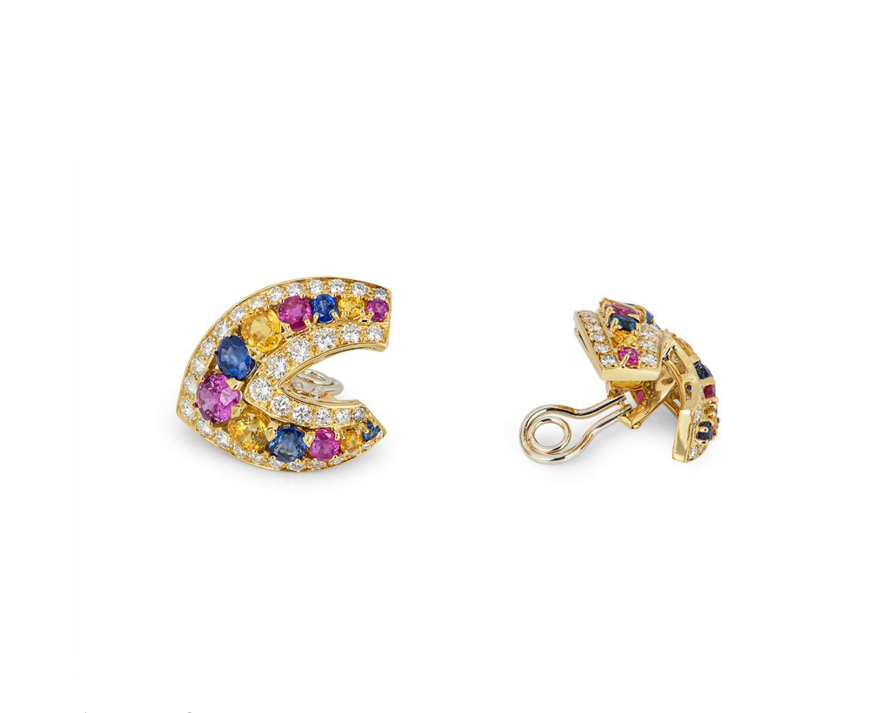 18kt Yellow Gold Sapphire  Diamond Earrings