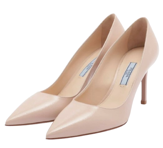 Prada Nude Saffiano Leather Court Heels Size 39 Cipria