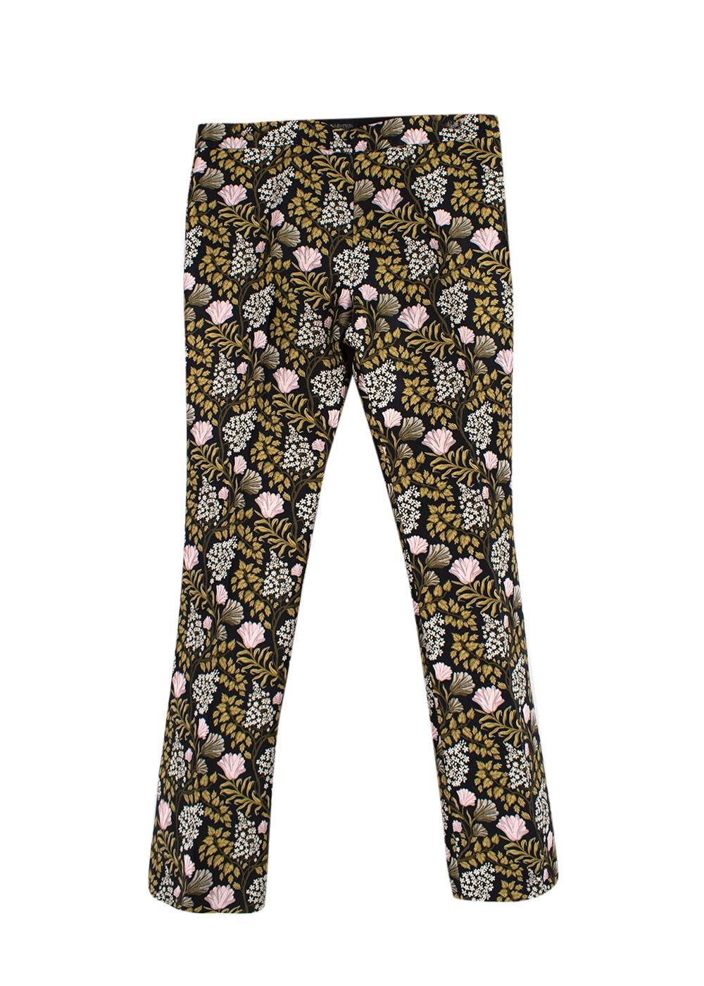 Giambattista Valli Jacquard Floral Printed Trousers Size S Black with floral pinks greens whites polyester