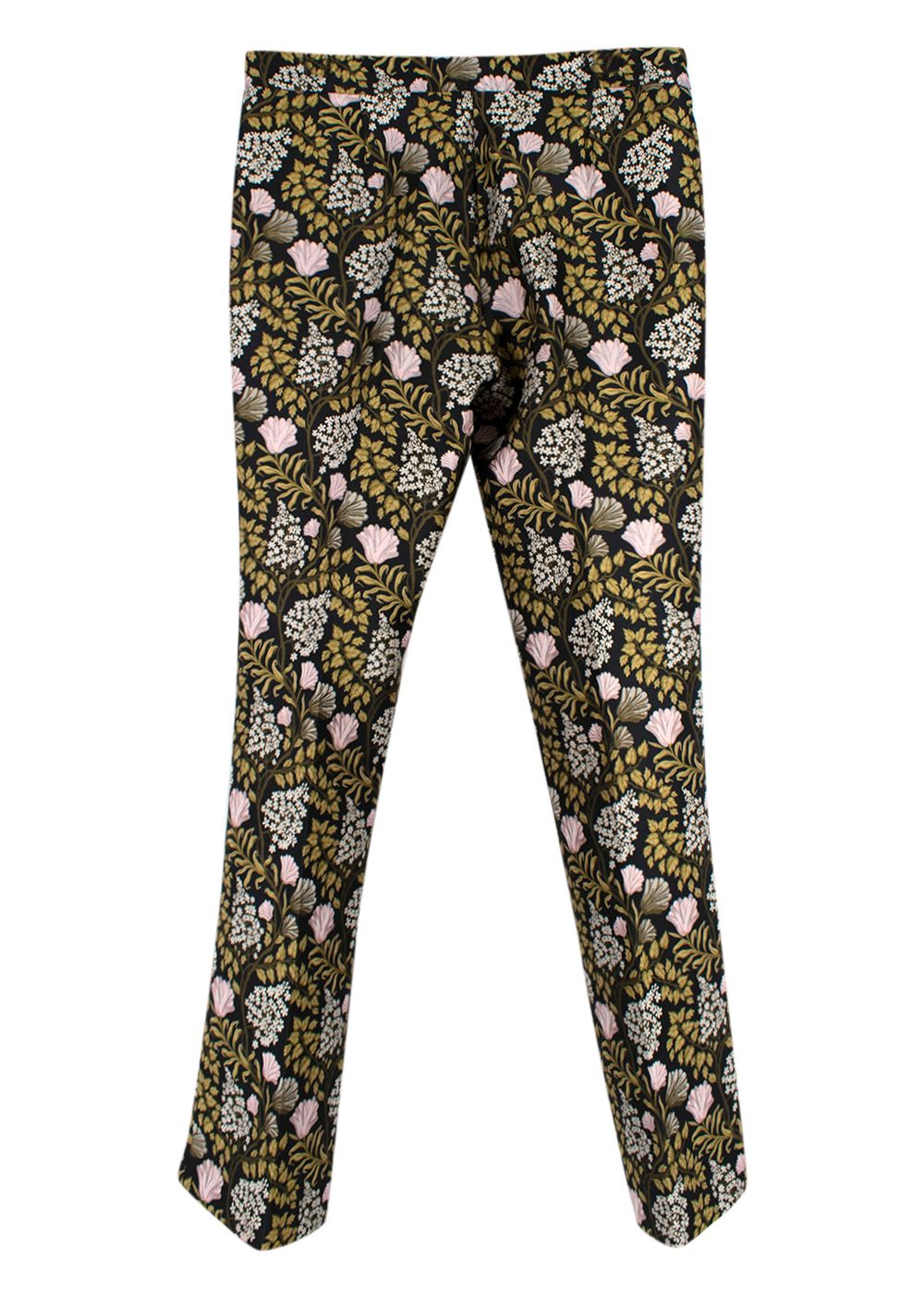 Giambattista Valli Jacquard Floral Printed Trousers Size S Black with floral pinks greens whites polyester