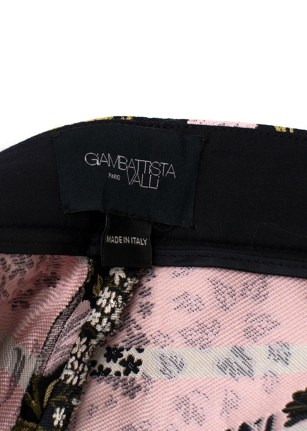 Giambattista Valli Jacquard Floral Printed Trousers Size S Black with floral pinks greens whites polyester