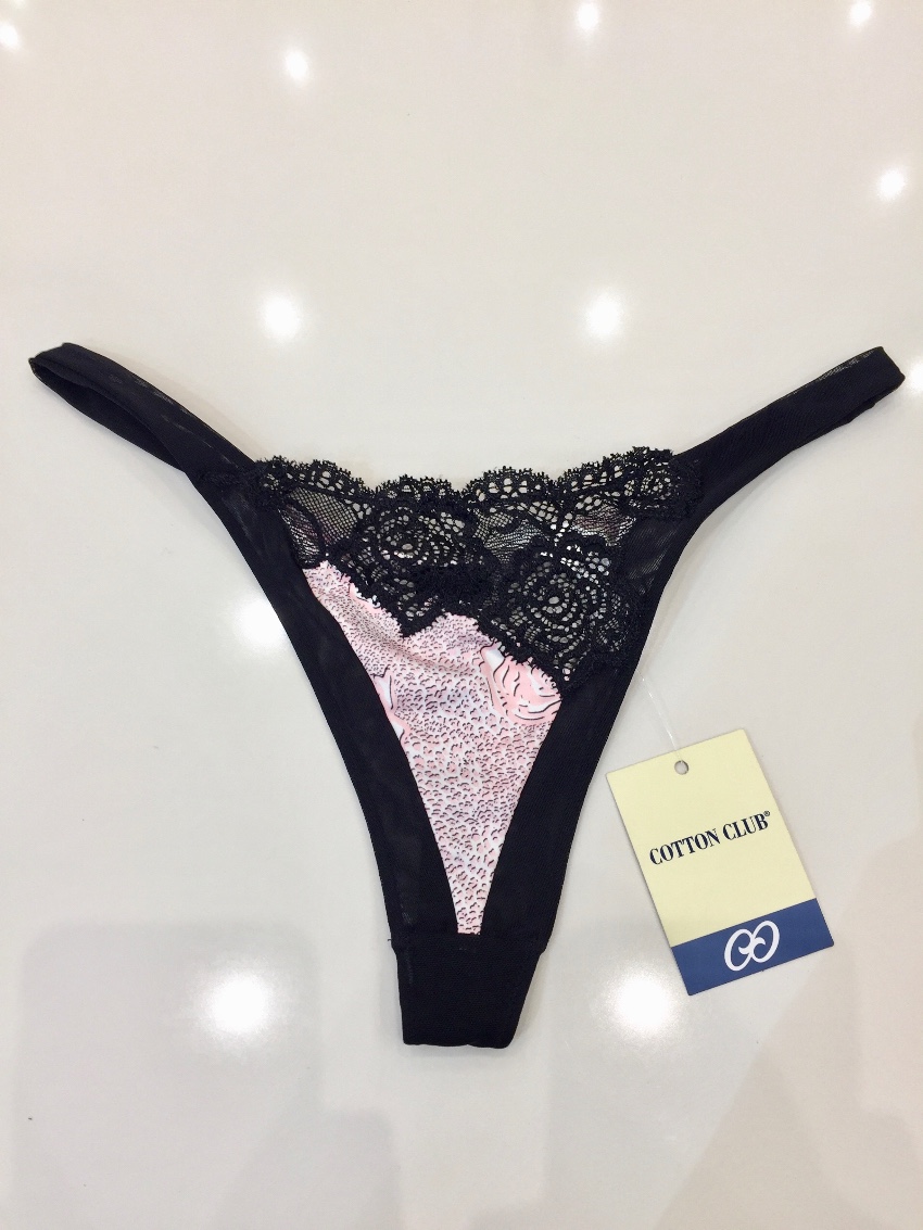 Cotton Club Couture Rose Thong Size M Black