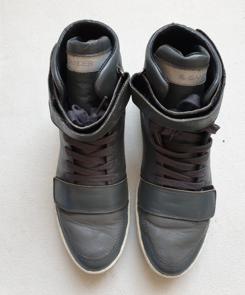 Men's Preowned Jil Sander Grey Leather High Tops Size 41